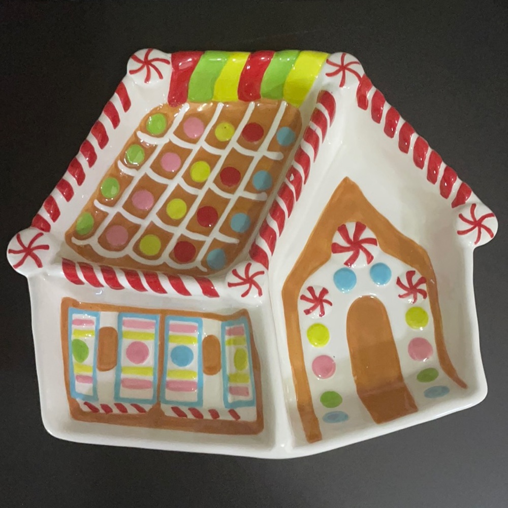 Boston Warehouse Christmas Snack Dish Gingerbread House Divided Serving Plate